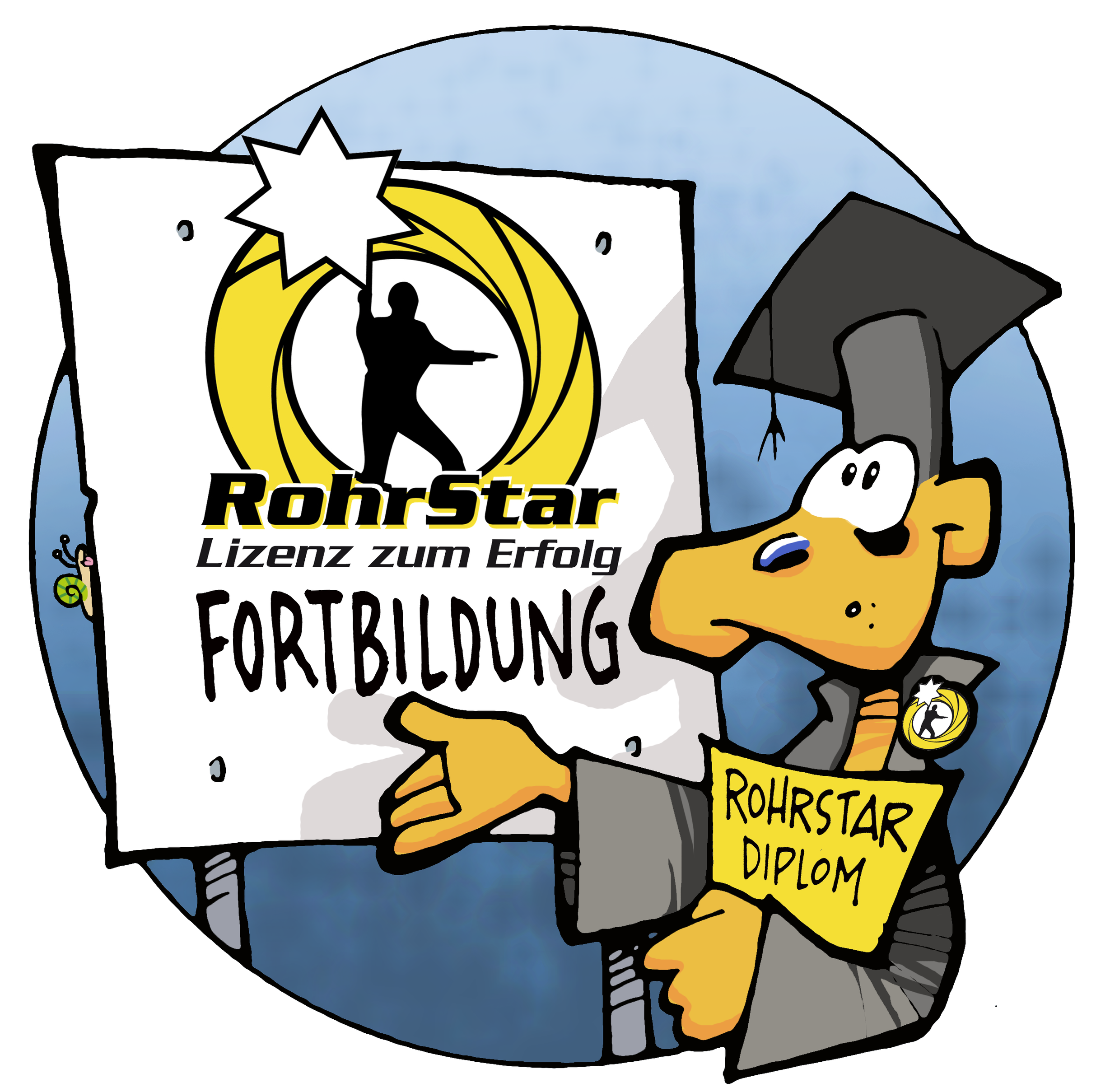 A cartoon drawing of a person holding a diploma