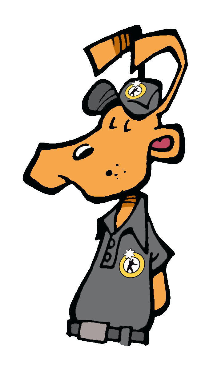 A cartoon drawing of a person inspecting something carefully